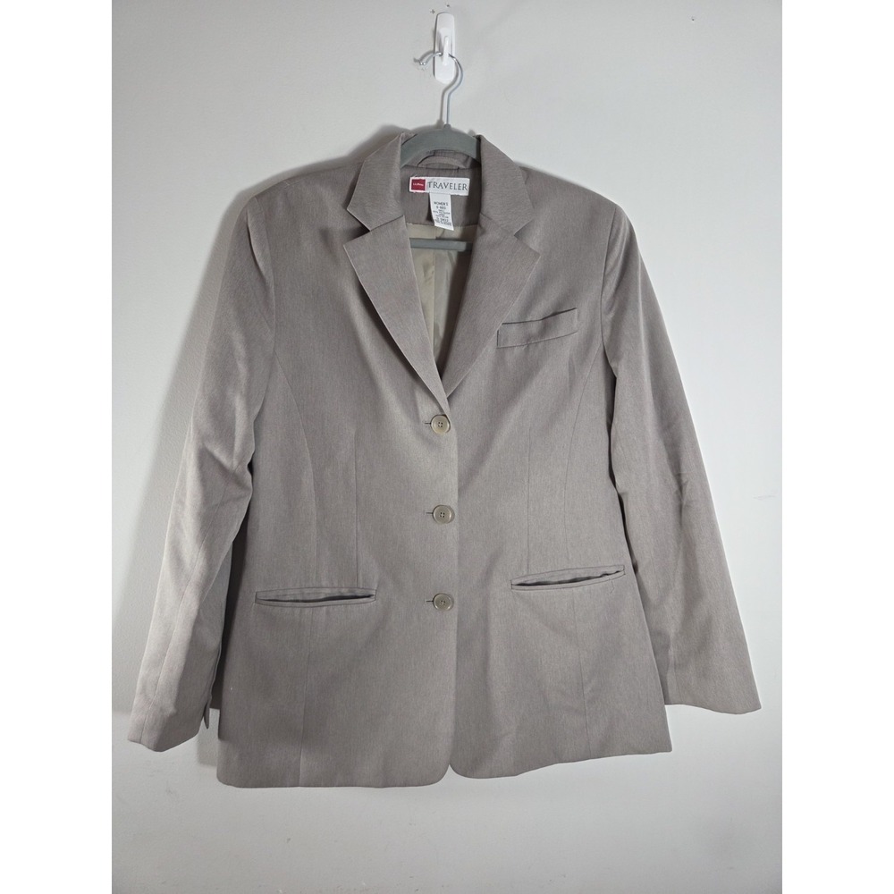 LL Bean Traveler Women s Taupe Blazer 8-Reg 3 Button
